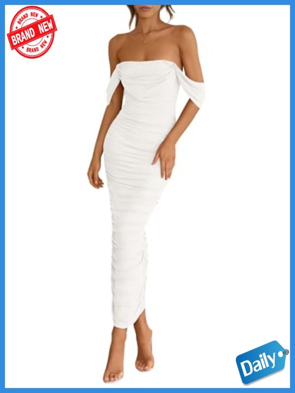 Off The Shoulder Ruched Bodycon Sleeveless Split Maxi Dress